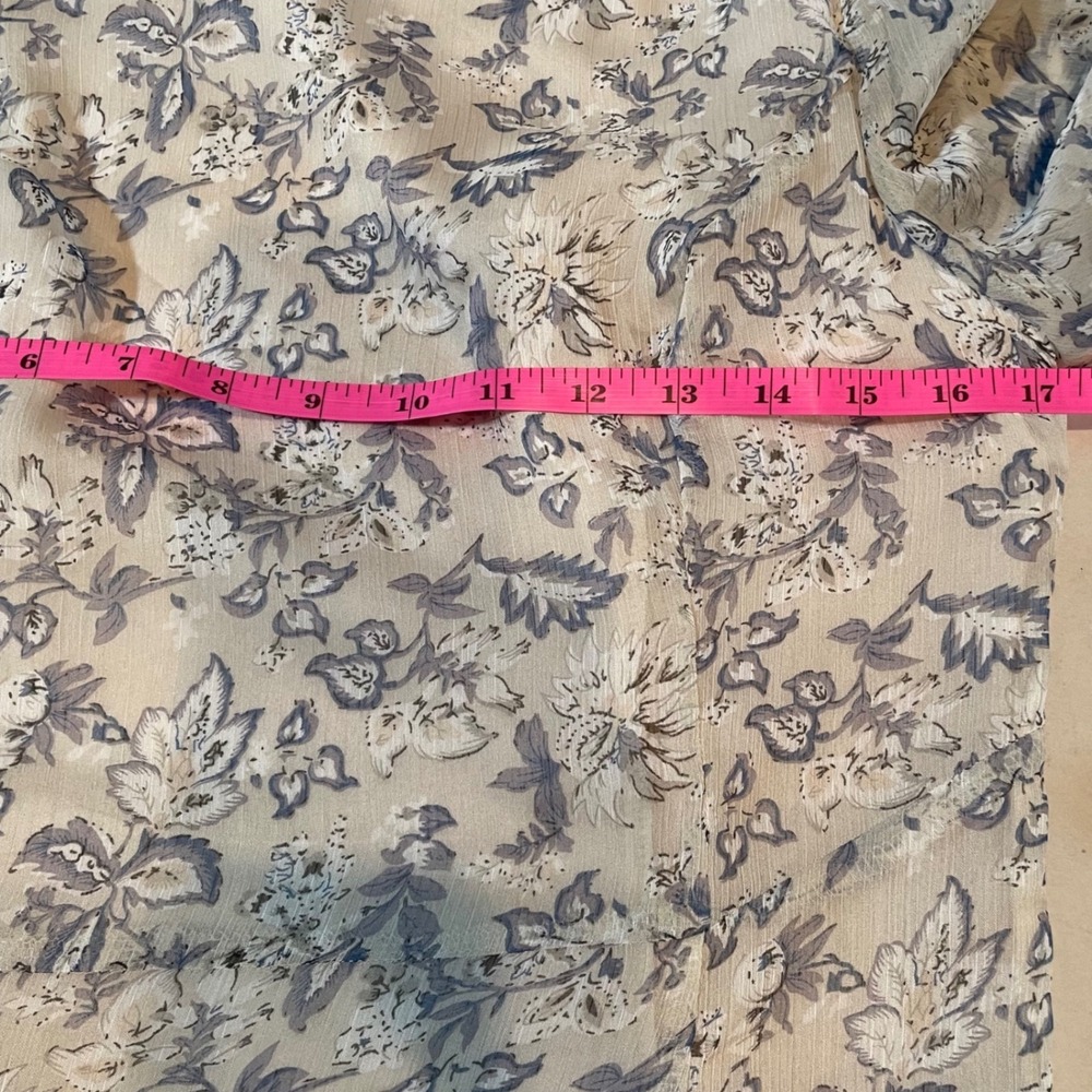 Farrow Floral Long Sleeve Midi Dress Beige Blue Chiffon Size Medium - Picture 7 of 9